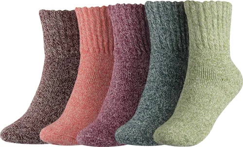 BenSorts Calcetines de invierno para mujer, gruesos, cálidos, acogedores, calcetines de cuello redondo, regalos de color sólido
