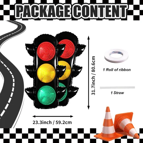 Miniatura 2 de 2 globos de señal de tráfico para decoración de fiestas de cumpleaños de coches de carreras, globos de tráfico, suministros de fiesta de cumpleaños