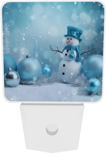 Miniatura 6 de Juego de 2 lámparas LED de noche enchufables de muñeco de nieve, con sensor automático, copos de nieve de Navidad, juego de 2 luces nocturnas