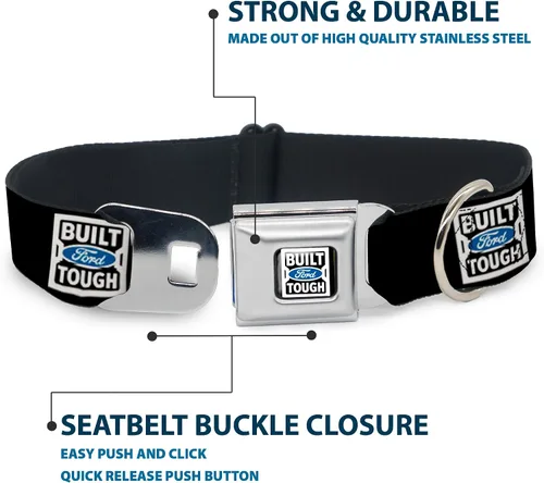 Miniatura 4 de Buckle-Down BUILT FORD TOUGH Logo2 - Collar de perro con hebilla para cinturón de seguridad, negro/blanco/azul, 1 pulgada de ancho, se adapta a