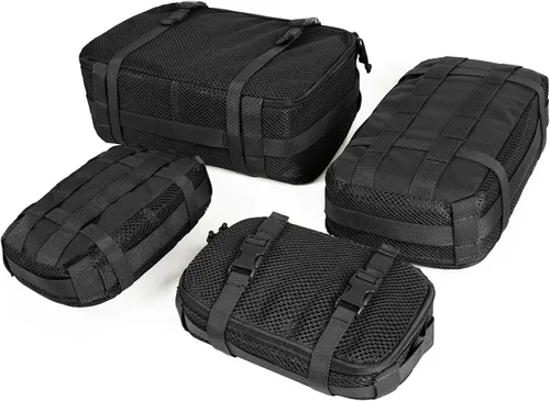 Miniatura 19 de Juego de 4 cubos de embalaje tácticos, bolsa de almacenamiento de malla compresible, organizador portátil Edc Molle.