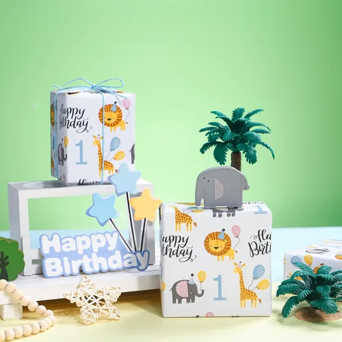 Miniatura 4 de WRAPAHOLIC Papel de regalo de primer cumpleaños, mini rollo, 17 pulgadas x 9.8 pies, bonito papel de regalo de animales para niños, niñas, niños