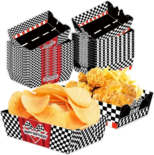 24 Piezas Bandejas de Comida Temática de Autos de Carreras Suministros para Fiestas de Pista de Carreras Decoraciones Vajilla Temática de Deportes