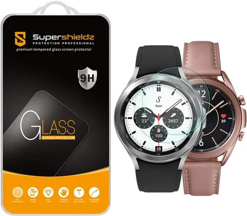 Supershieldz Paquete de 2 protectores de pantalla de vidrio templado diseñados para Samsung Galaxy Watch 3 (1.614 pulgadas), Galaxy Watch 4 Classic