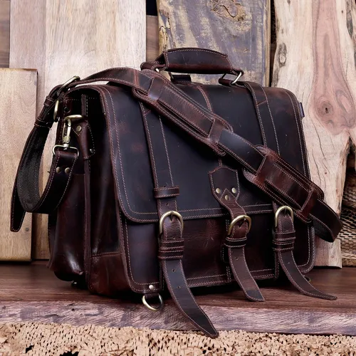 Miniatura 5 de cuero Maletín de cuero de 18 pulgadas portátil Messenger Bolsas para hombres y mujeres mejor oficina College maletín bolsa de hombro