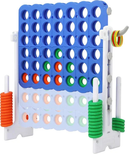 Miniatura 8 de SDADI - Juego gigante ajustable en altura de 4 en fila, juego Jumbo 2-en-1 de 4 anotaciones con juego de lanzamiento de anillos, juego de patio