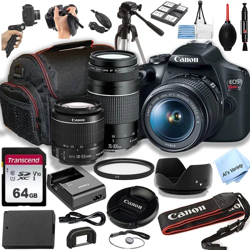 Canon EOS Rebel T7 Cámara DSLR con EF-S 0.709-2.165 in F/3.5-5.6 lente de zoom + lente F/4-5.6 III de 2.953-11.811 in + tarjeta de memoria de 64 GB,