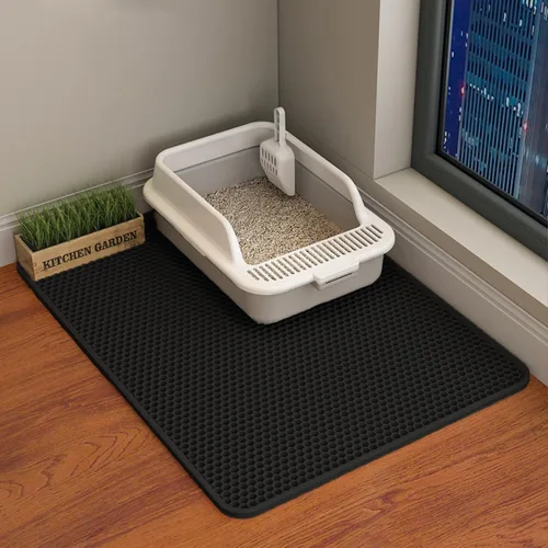 Miniatura 16 de HCY&WLD Tapete para arena de gatos, 45x26/35x24/30x22/24x18 pulgadas, tapete de doble capa para caja de arena de gatos, EVA antideslizante