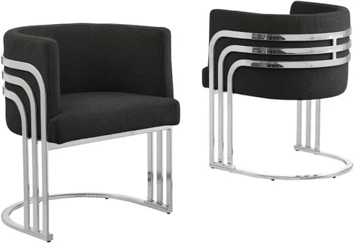 Best Quality Furniture Silla auxiliar moderna de tela de peluche con patas cromadas, color negro, elegante diseño de barril con marco plateado,