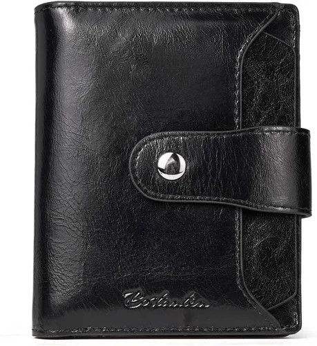 Miniatura 23 de BOSTANTEN Cartera de piel para mujer, con bloqueo RFID, pequeña, plegable, con bolsillo con cremallera, tarjetero, con ventana de identificación