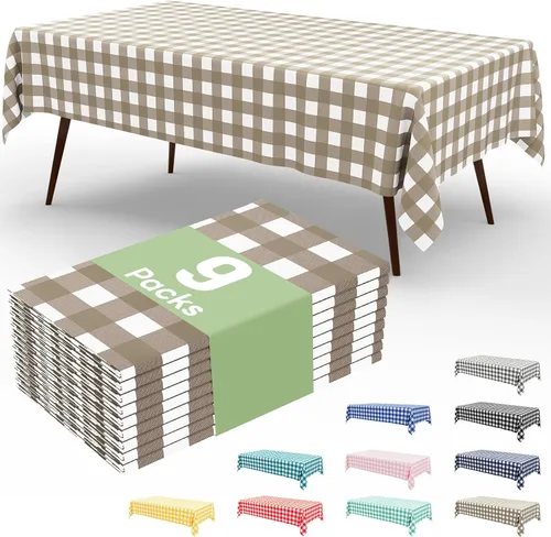Miniatura 40 de misaya 3 paquetes de manteles desechables de búfalo, mantel de plástico impermeable de 54 x 72 pulgadas, manteles rectangulares a cuadros caqui