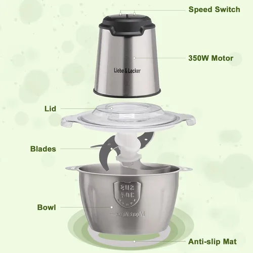 Miniatura 4 de Liebe&Lecker Procesador de alimentos, picadora de carne con 1 tazón de 8 tazas, picadora eléctrica de alimentos con 4 cuchillas afiladas grandes