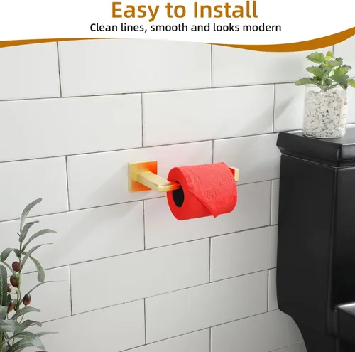 Miniatura 5 de KOKOSIRI Soporte de papel higiénico Dispensador de papel de seda dorado para cocina, baño, baño, soporte para rollo de papel higiénico, acero
