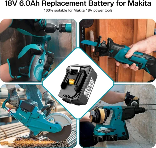 Miniatura 4 de Paquete de 2 baterías de 18 V 6.0 Ah y cargador de repuesto para baterías Makita BL1860 BL1850 BL1840 BL1830B y cargador rápido DC18RD