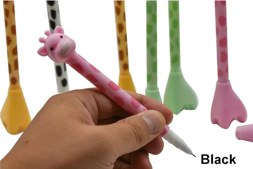 Miniatura 5 de Maydahui 12 bolígrafos con forma de jirafa, lindos bolígrafos de burro de dibujos animados, bolígrafo de tinta negra, diseño creativo de pedestal