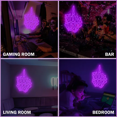 Miniatura 6 de Señales de neón de calavera con gesto para pared, luces de neón de dedo que se iluminan, señales LED regulables para dormitorio, cueva del hombre
