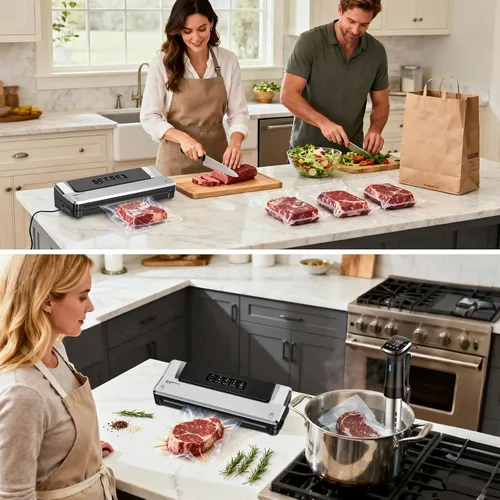 Miniatura 8 de Máquina Selladora al Vacío Bonsenkitchen con 40 Bolsas Sellador de Alimentos Compacto para Almacenamiento de Cocina y Preparación de Comidas