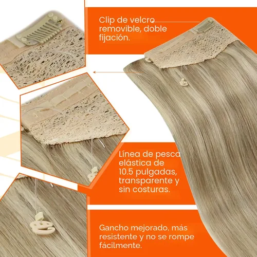 Miniatura 3 de Sunny Hair - Extensiones de cabello humano real con reflejos, con hilo y clips, aplicación invisible, 2.82 onzas, 18 pulgadas, color rubio cenizo