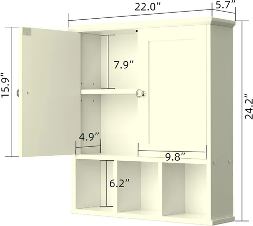 Miniatura 3 de Shintenchi Armario de pared para baño con puerta, organizador de almacenamiento sobre el inodoro para medicinas, ahorro de espacio con estante Nogal