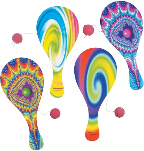 Fun Express Juego de 12 juegos clásicos de pelota de remo de madera con cuerda para niños, recuerdos de fiesta de nostalgia retro de los años 90 |
