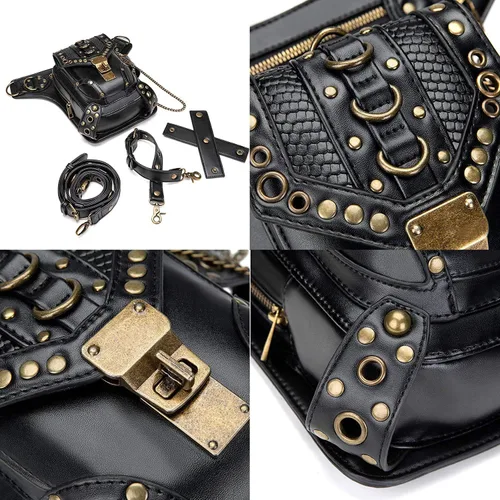 Miniatura 6 de Rebajas Cyber Monday Ofertas Venta Steampunk Riñonera Bolso para cintura Moda Gótico Hombro Bandolera Bandolera Muslo Pierna Capucha Bolsa de Viaje