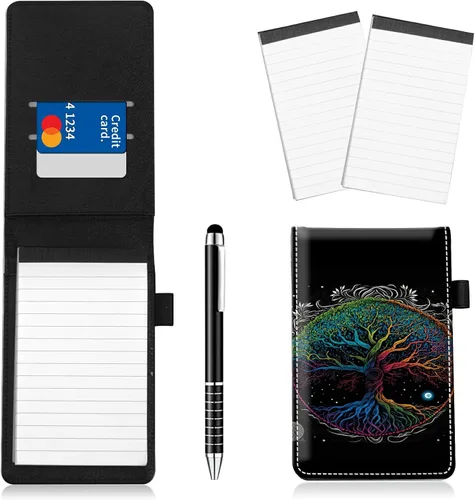 Miniatura 23 de Juego de 4 soportes para bloc de notas de tamaño de bolsillo, de piel sintética, mini bloc de notas con 2 bloc de notas pequeños y lápiz capacitivo