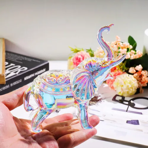 Miniatura 4 de YWHL Linda Figurilla de Vidrio de Cristal de Elefante, Regalos Coleccionables para Mujeres Amantes de los Elefantes, Estatua de Animal para Arco iris