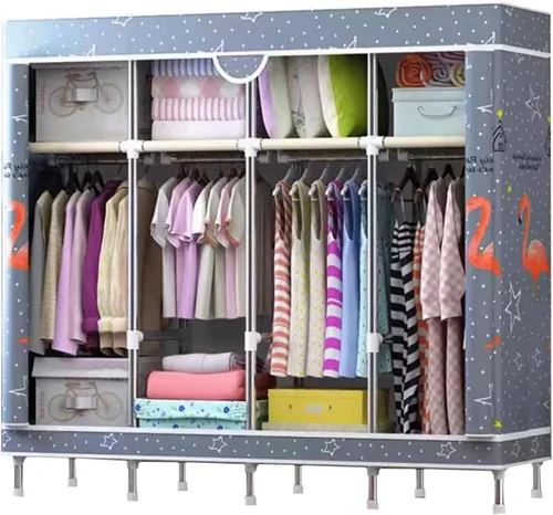 Miniatura 13 de large closets Portable Wardrobe Closet with Pattern Cloth Cover Closets for Bedroom Hanging Closet Saves Space Steel Rack Large Closet Space-saving