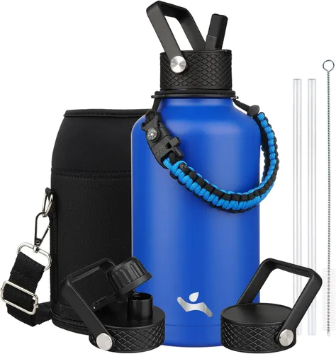 Miniatura 128 de Konokyo - Botella de agua aislada de 18 onzas, botellas deportivas de acero inoxidable con 3 tapas, verde militar