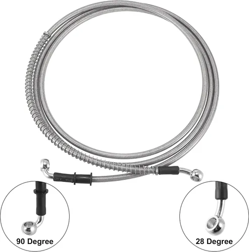 Miniatura 4 de Motoforti Universal 94.5 in 94.49 "motocicleta freno embrague aceite manguera tubo hidráulico reforzado acero inoxidable trenzado tono plata