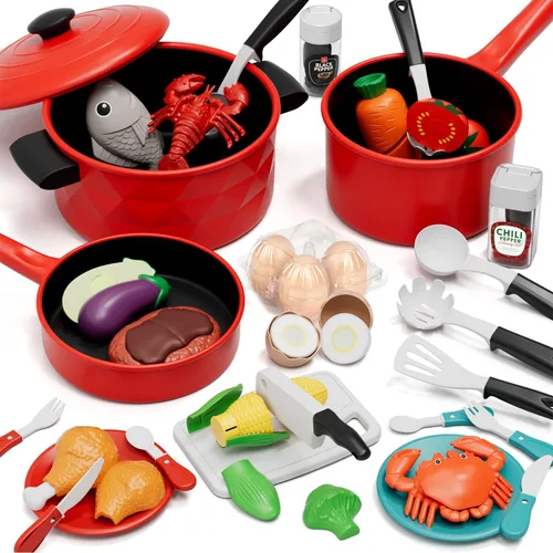 Lehoo Castle Accesorios de Cocina de Juguete, Juegos de Ollas y Sartenes para Cocina de Niños, Juegos de Comida de Juguete para Niños, Set de Cocina