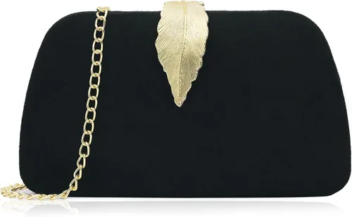 Milisente Bolso de mano para mujer, de ante suave y sólido, bolso de mano de noche, bolso de hombro con cierre de hojas metálicas