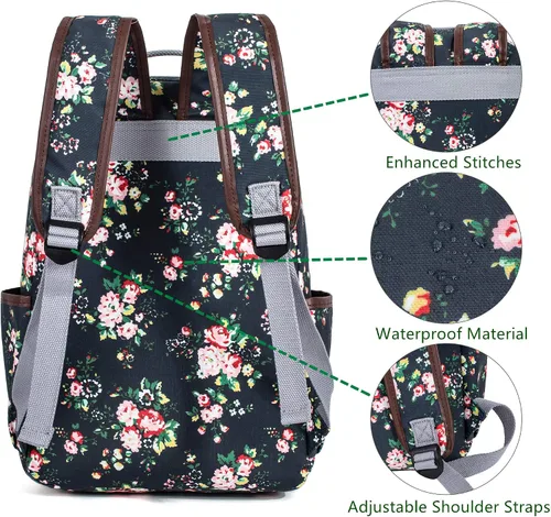 Miniatura 64 de Leaper Mochila para laptop para mujer: linda mochila floral para escuela, universidad, viajes, trabajo, mochila ligera para niños, Negro margarita