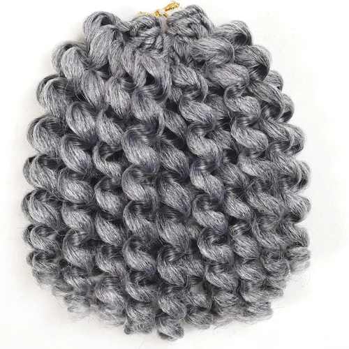 Miniatura 2 de 3 paquetes de 2 extensiones de cabello sintético de ganchillo de 8 pulgadas, rizado tipo varita con rizos jamaicanos, 20 raíces