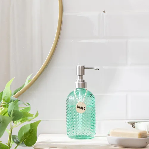 Miniatura 6 de HBlife Paquete de 2 dispensadores de jabón de vidrio de 16 onzas con bomba de acero inoxidable, dispensador de loción recargable para cocina y baño