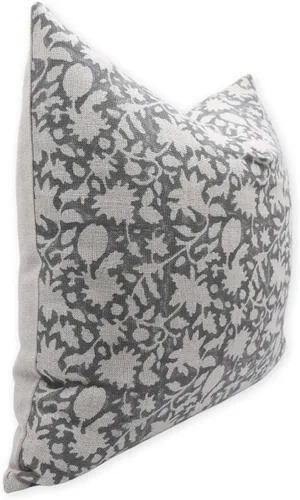 Miniatura 2 de Funda de cojín vintage hecha a mano con estampado de bloques de lino grueso de 20 x 20 pulgadas, con cremallera, para sofá, sillón y cama, Gris claro