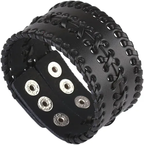 Miniatura 6 de Hamoery Men Leather Bracelet Punk Braided Rope Alloy Bracelet Bangle Wristband