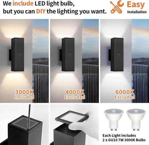 Miniatura 5 de 1 paquete de iluminación exterior del atardecer al amanecer, luces LED cuadradas hacia arriba y hacia abajo, accesorios de iluminación exterior