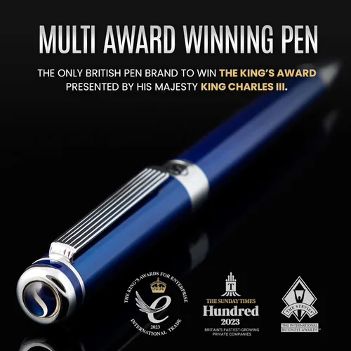 Miniatura 2 de Scriveiner Bolígrafo azul medianoche, impresionante bolígrafo de lujo lacado azul, acabado cromado, repuesto Schmidt negro, el mejor juego de regalo