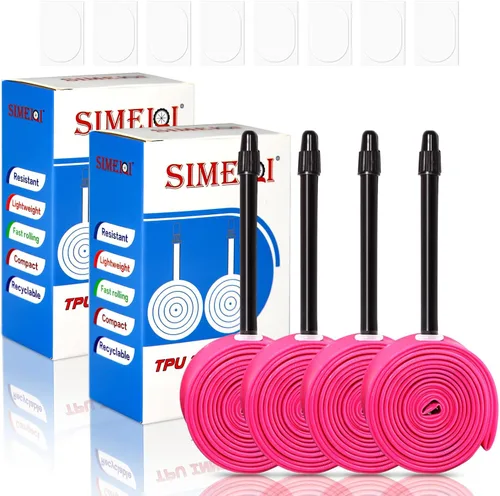 Miniatura 10 de Paquete de 4 tubos interiores ultraligeros de TPU para bicicleta, 700X18C/23C/25C/28C/30C/32C, válvula Presta de 45/65/3.346 in, color rosa