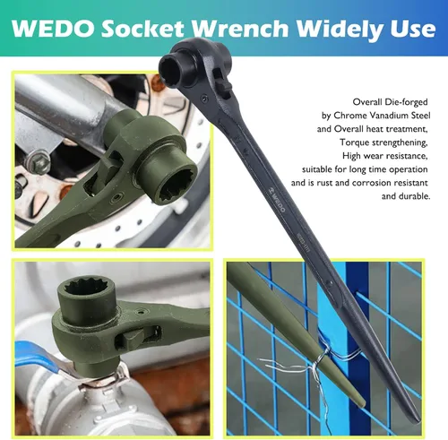 Miniatura 5 de WEDO Juego de 2 llaves de trinquete para andamio, 0.748 in x 0.866 in, Cr-V, llave de trinquete forjada, longitud 12.283 in, llave de trinquete