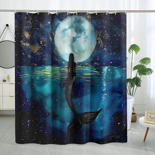 Miniatura 16 de Juego de cortinas de ducha de ballena azul, divertidas cortinas de ducha de dibujos animados de océano para baño, decoración de baño para niños