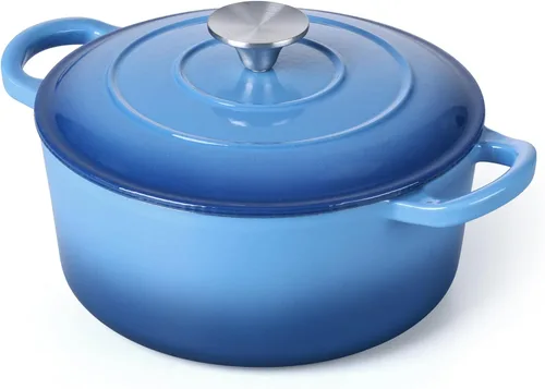 Horno holandés de hierro fundido esmaltado de 3 cuartos con tapa, E-far olla holandesa redonda pequeña antiadherente para hornear pan, estofar,