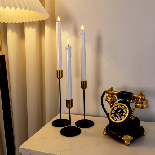 Miniatura 8 de Homemory 3 velas cónicas sin llama con temporizador remoto, velas blancas parpadeantes de 9.6 pulgadas, funciona con pilas, velas LED de plástico