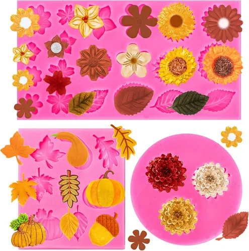 Whaline 3 moldes de silicona 3D con diseño floral de otoño para calabaza, hoja de arce, flor de pino, patrón de cono, moldes de resina, moldes de