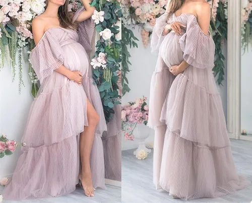 Miniatura 5 de Vestido de maternidad para mujer fuera del hombro para sesión fotográfica embarazo Maxi largo vestido hinchado