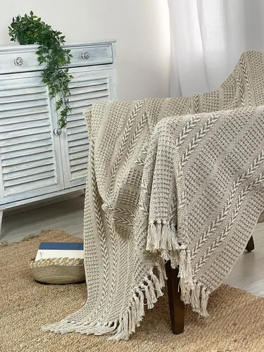 Miniatura 6 de Chardin home - Manta beige trenzada con tejido de punto gofre, 50x60 pulgadas, de algodón reciclado; grande, portátil, transpirable, amigable