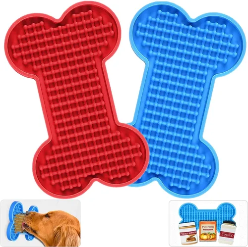 Alfombrilla para lamer perros – Paquete de 2 alfombrillas para lamer mantequilla de maní, cuenco de alimentación lenta, tatuaje y reductor de
