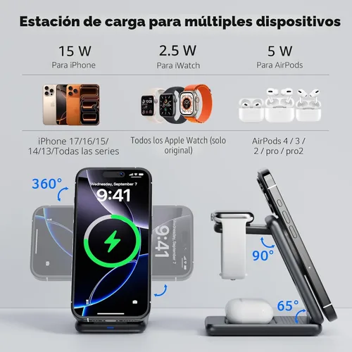 Miniatura 8 de Estación de carga 3 en 1 de Acer para iPhone, soporte de cargador inalámbrico, cargador MagSafe rápido de 15W para iPhone 17 16 15 14 13 12 Series