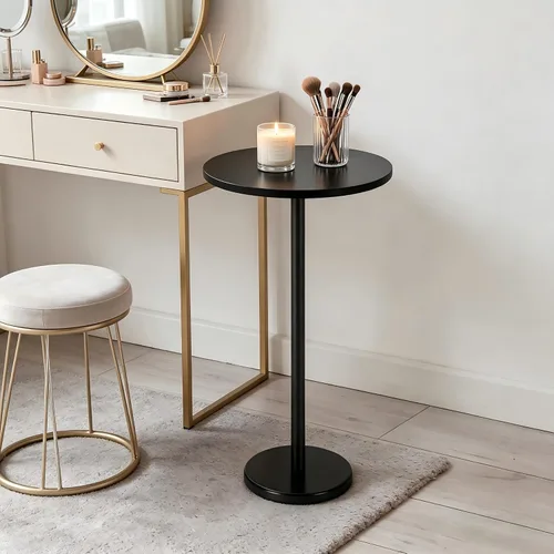 Miniatura 8 de smusei Mesas de bebidas para espacios pequeños, mesa auxiliar de pedestal con base de mármol, pequeña mesa auxiliar redonda negra para sofá, silla
